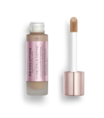 Revolution Beauty Foundation - Full Coverage, Oil-Free, Vegan, Matte Finish - F10 Medium, 0.8 Fl.Oz.