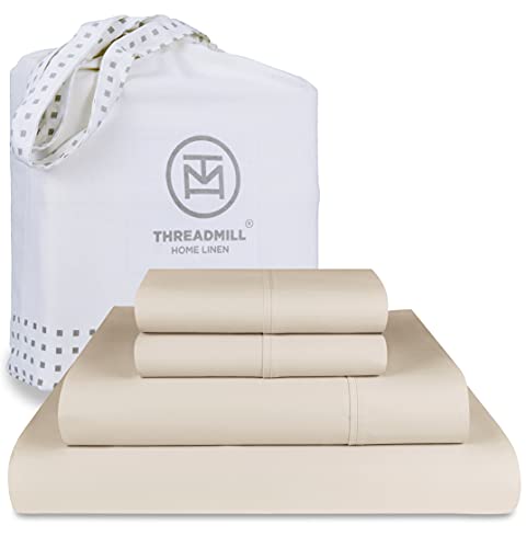 Threadmill King Bed Sheet Set - Luxurious 1000 Thread Count Supima Cotton, 6-Piece Bundle - Beige