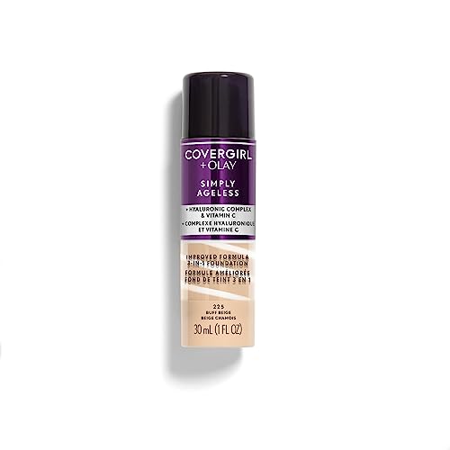 CoverGirl & Olay Liquid Foundation - Reduces Wrinkles, Hydrating Hyaluronic & Vitamin C - Buff Beige