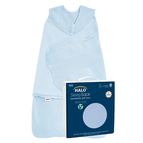 HALO Sleepsack Swaddle - 3-Way Adjustment, Healthy Hip Development, Gift Set - Chambray, 0-3M