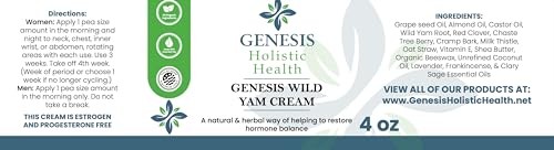 Genesis Wild Yam Cream - Hormone Balance & Relief from Menopause Symptoms - 4oz