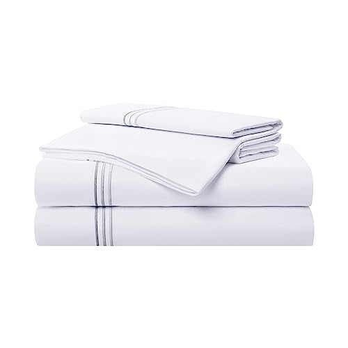 Aston & Arden Sateen Sheet Set - Luxurious 600 Thread Count, Oeko-Tex Certified - Queen, White