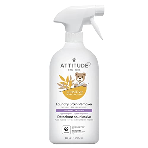 ATTITUDE Stain Remover for Baby Clothes - Effective, Vegan, Hypoallergenic, Unscented - 27 Fl Oz