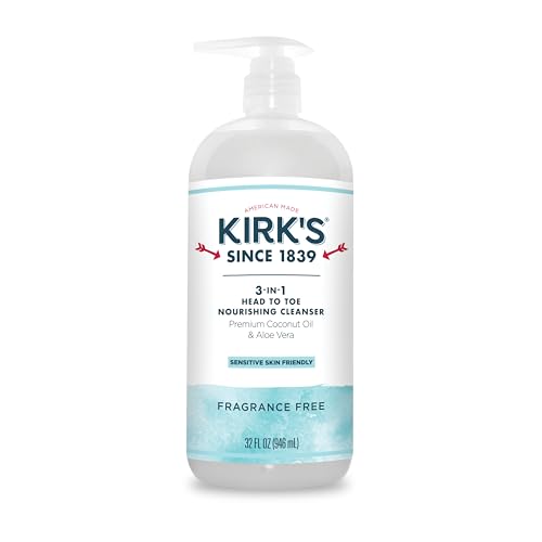 Kirk's 3-in-1 Castile Body Wash - Nourishing, Hypoallergenic Formula with Coconut Oil - 32oz