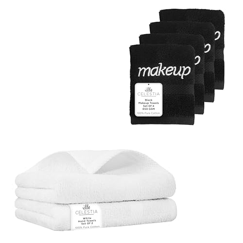 100% Pure Cotton Towel Set - Ultra Absorbent, Soft & Fast-Drying - 6 Pack, White & Black