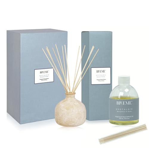 BLUEME Aromatherapy Diffuser & Oil Refill - Bergamot & Musk, Handcrafted Ceramic, 5.92 Fl Oz