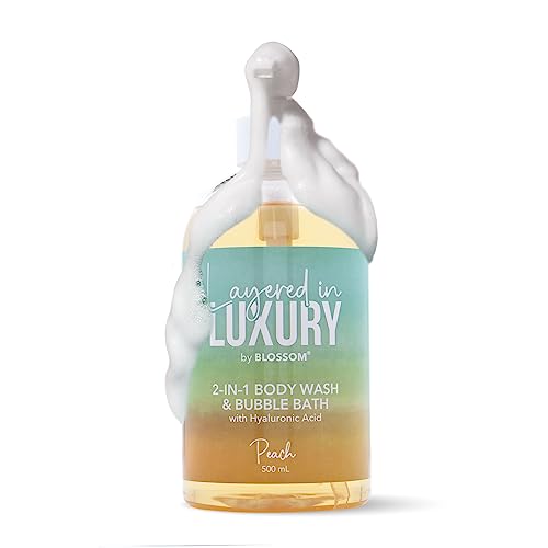 Blossom Luxury Body Wash & Bubble Bath - Hydrating Hyaluronic Acid, Peach Scent - 500ml