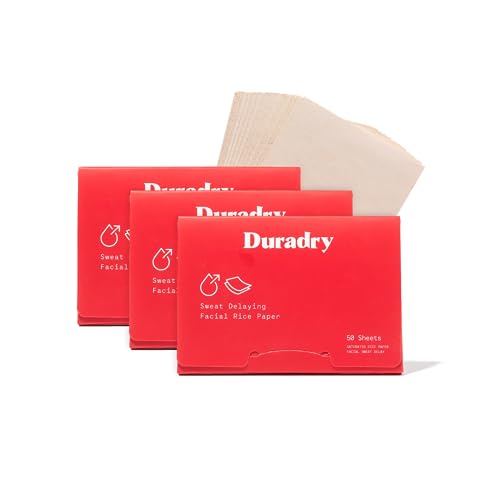 Duradry Sweat Delaying Facial Rice Paper - Natural Oil Blotting Wipes, Fragrance-Free - 50 Sheets