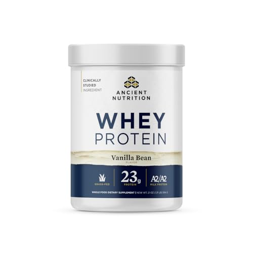 Ancient Nutrition Grass Fed Whey Protein - 23g Protein, A2 Milk, Collagen for Joint Health - Vanilla