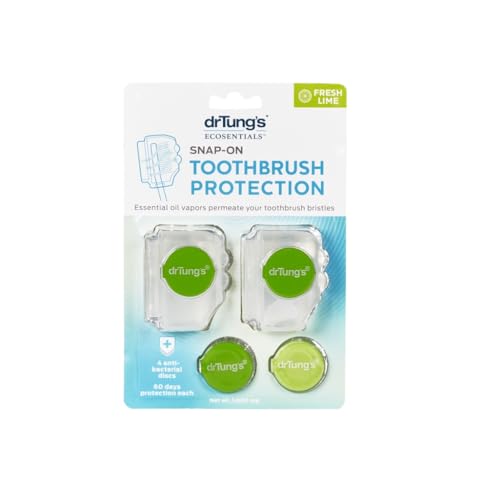 Dr. Tung's Toothbrush Cover Caps - 60 Days Freshness with Essential Oils, Travel Case - 2 Count