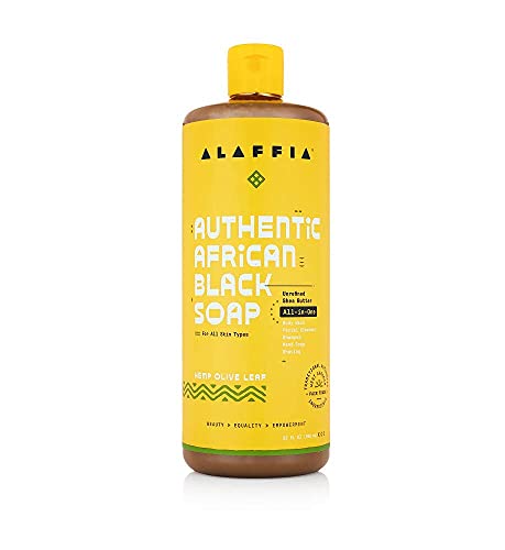 Alaffia Authentic African Black Soap - Detoxifying Body Wash, Face & Hair Cleanser - 32 Fl Oz