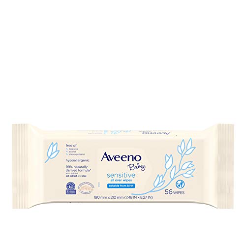 Aveeno Baby Sensitive Wipes - Hypoallergenic, Moisturizing Aloe & Oat Extract, 336 Count