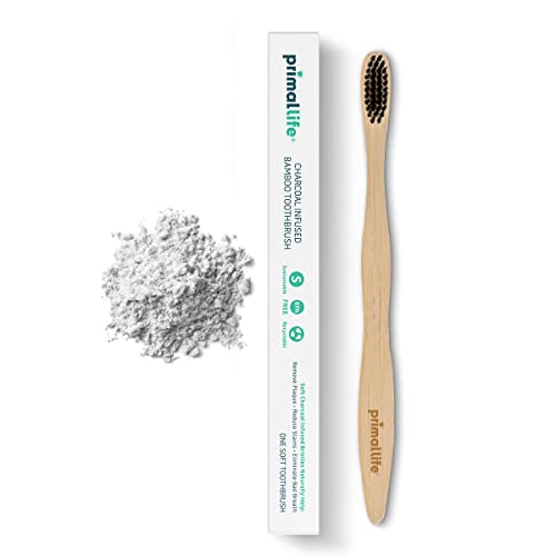 Primal Life Organics Charcoal Toothbrush - Soft Charcoal Bristles, BPA-Free, Biodegradable - 1-Pack