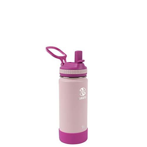 Takeya Actives Kids Water Bottle - Insulated, BPA-Free, Leak-Proof Straw, 16 oz, Blush/Super Pink