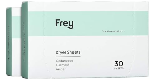 FREY Fabric Softener Dryer Sheets - Cedarwood Scent, Organic Ingredients, 60 Sheets (2 Pack)