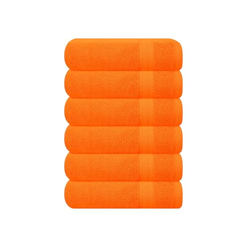 GLAMBURG Hand Towel Set - Ultra Soft, 100% Cotton, Durable & Absorbent, 6 Pack - Orange, 16x28