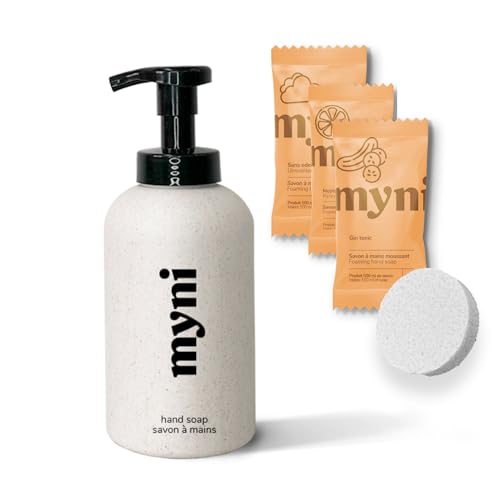 Myni Hand Soap Set - Hydrating Natural Ingredients, Compostable Packaging - 1 Bottle & 3 Refills