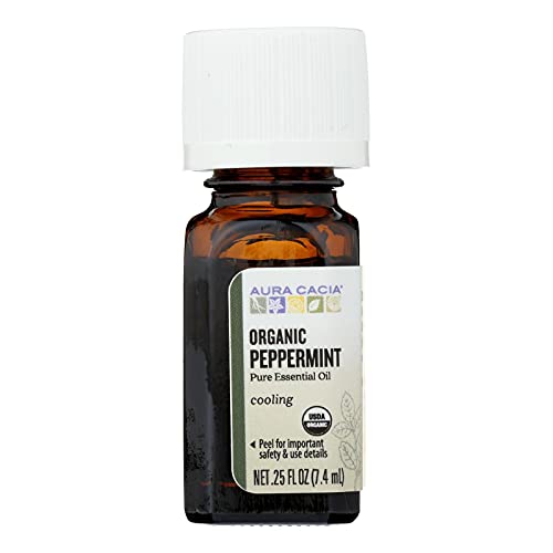 Aura Cacia Organic Peppermint Essential Oil - Fresh Aroma, Purity Tested, Vegan - 0.25 oz