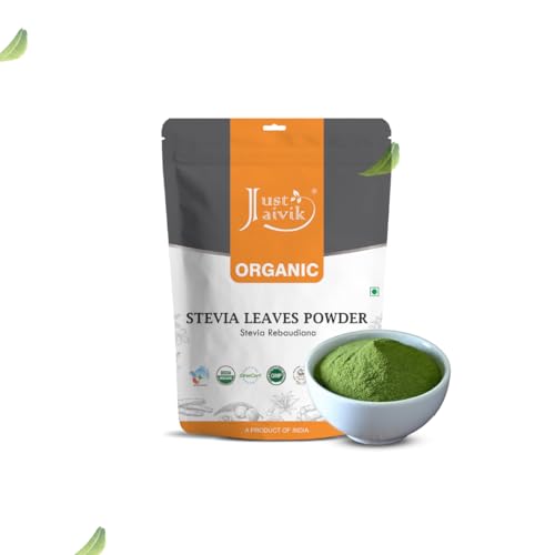 Just Jaivik Organic Stevia Leaf Powder - Natural Sugar Substitute, Non-GMO & Gluten-Free - 227g