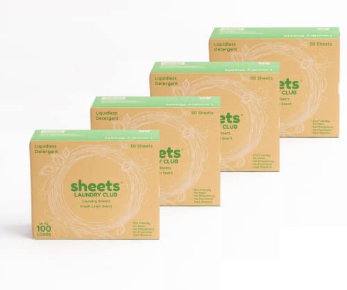 Sheets Laundry Club Detergent Sheets - Hypoallergenic, Plastic-Free, Fresh Linen Scent - 200ct