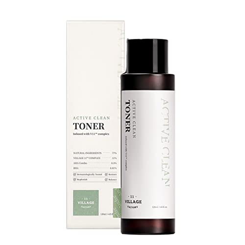 Village 11 Factory Active Clean Toner - Hydrating & Exfoliating for Acne-Prone Skin - 4.06 fl oz