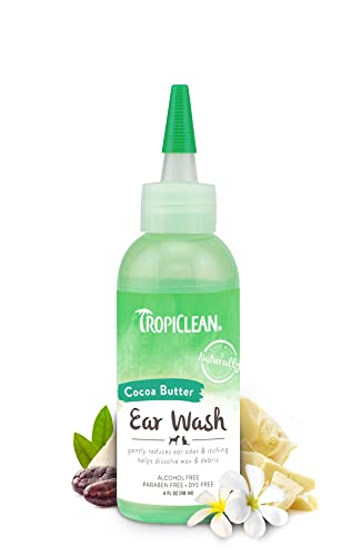 TropiClean Dog & Cat Ear Cleaner - Gentle Cocoa Butter Formula, Alcohol-Free - 4 oz