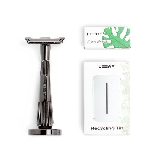 Leaf Shave Thorn Razor Set - Ultra-Close Shave, Steel Blades, Zero-Waste Recycling Tin - Mercury