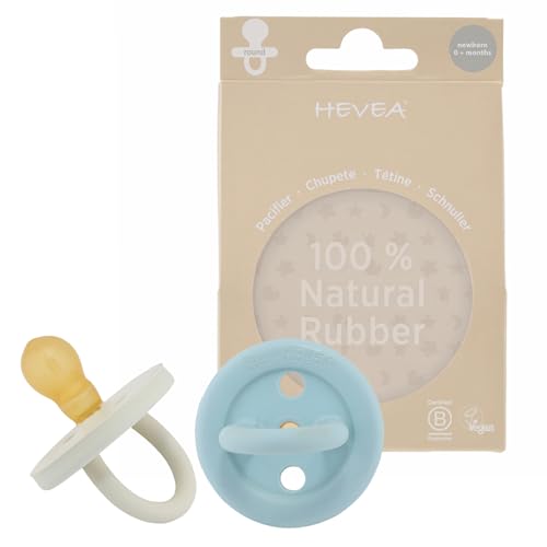 HEVEA Baby Pacifiers - Natural Rubber, Biodegradable, Cherry-Shaped Teat - Denim & Sage, 2-Pack