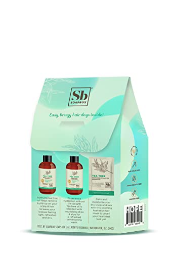 Soapbox Hair Care Gift Set - Cleansing Tea Tree Oil Shampoo & Conditioner, Travel Size - 3 pcs