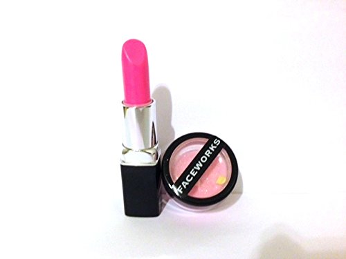 FACEWORKS Lipstick & Glitter Set - Satin Smooth Color, Paraben-Free, Vegan - Pink Cottoncandy