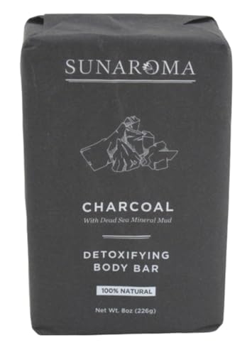 Sunaroma Charcoal Soap Bar - Detoxifying, Natural Minerals, No Artificial Colors - 6 Pack, 8oz