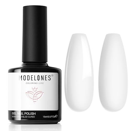 Modelones Gel Nail Polish - High-Pigment, 28 Days No Peel, Cruelty-Free - White, 15ml