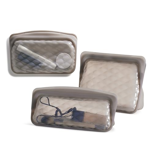 Stasher Premium Silicone Makeup Bags - Leak-Free, BPA Free, Travel-Friendly, 3-Pack, Taupe