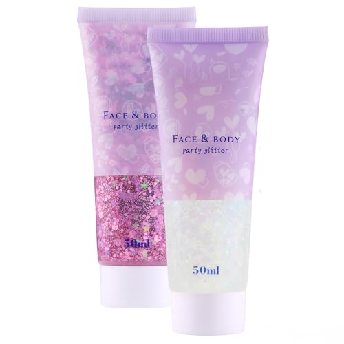 Sparkle & Shine Body Glitter - Holographic, Vegan & Hypoallergenic - 2PCS Clear White & Heart Pink