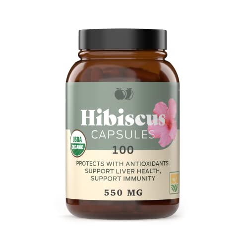 Complete Natural Organic Hibiscus Capsules - Antioxidant Support, Pure Ingredients - 100 Count