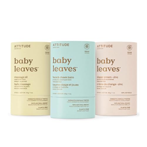 ATTITUDE Baby Skin Care Bundle - EWG Verified, Vegan & Dermatologically Tested - 1oz Cream Bar