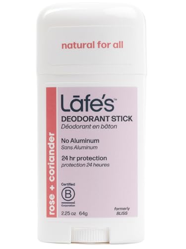 Lafe's Natural Deodorant Stick - 24-Hour Odor Protection, Aluminum Free, Rose & Coriander - 2.25oz