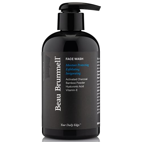 Beau Brummell Activated Charcoal Face Wash - Gentle Exfoliation, Organic Essential Oils - 8 fl oz