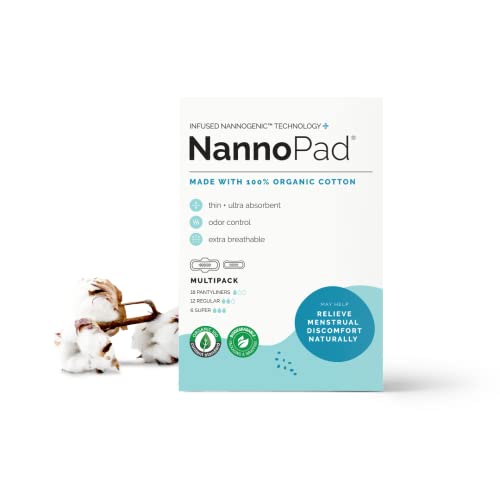 Nannocare Feminine Pads - Organic Cotton, Hypoallergenic, Odor-Reducing - 36 Count Multipack