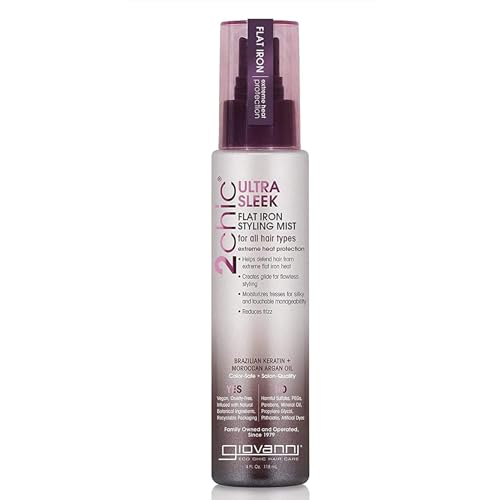 GIOVANNI 2chic Ultra-Sleek Flat Iron Mist - Heat Protection, Color Safe, Vegan - 4 oz