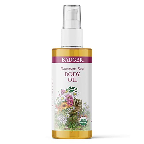 Badger Body Oil - Nourishing Organic Moisturizer with Damascus Rose, Jojoba & Pomegranate - 4oz