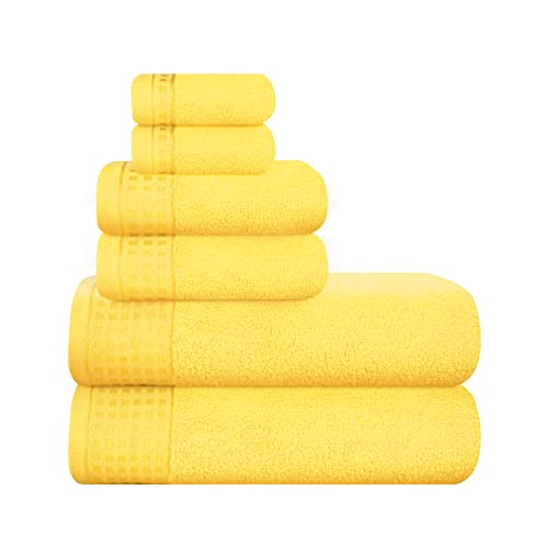 GLAMBURG Cotton Towel Set - Ultra Soft, Quick Dry, Chemical-Free - 6 Pack in Lime Yellow