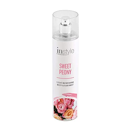 Instyle Fragrances Body & Hair Mist - Sweet Peony, Panthenol Infused, Vegan - 8 Fl Oz