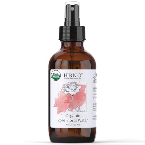 HBNO Organic Rose Water Face Mist - USDA Certified, Cruelty-Free, Refreshing Aroma - 4 fl oz