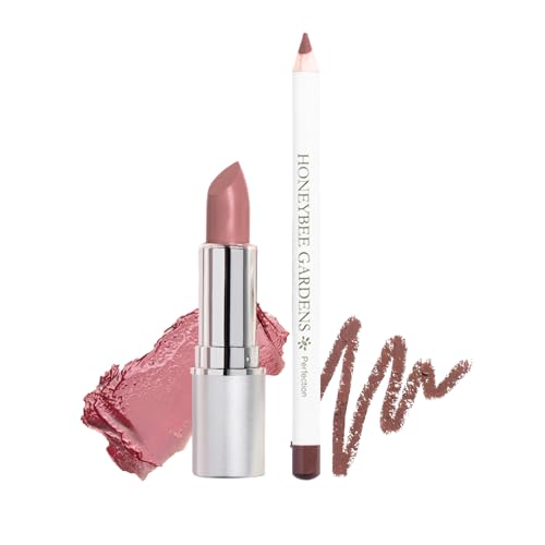 Honeybee Gardens Lip Liner & Lipstick Set - Vegan, Gluten-Free, Warm Mocha Rose & Pink Mauve