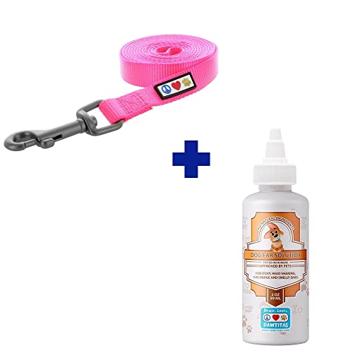 Pawtitas Pet Care Bundle - Durable Pink Leash & 100% Natural Ear Cleaner for Small Dogs