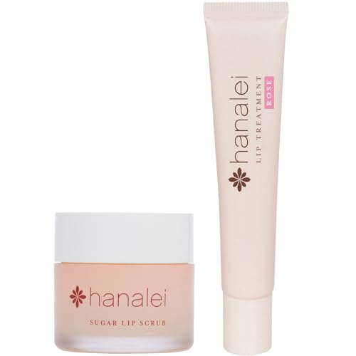 Hanalei Lip Scrub & Treatment Bundle - Hydrates & Exfoliates with Hawaiian Ingredients - Rose