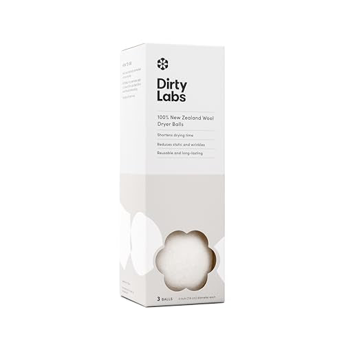 Dirty Labs Wool Dryer Balls - Reduces Drying Time, Static & Wrinkles - 3 Balls, 3 Inch Diameter