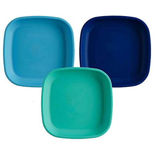 Re-Play Toddler Plates Set of 3 - Durable, Dishwasher Safe, Made from Recycled Materials - True Blue