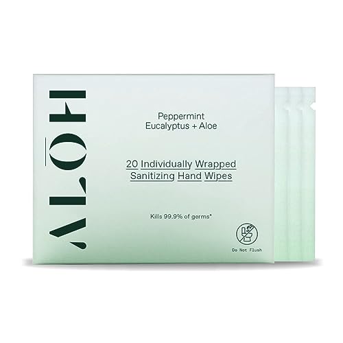 ALŌH Skin Hand Sanitizer Wipes - Hydrating Aloe, Refreshing Peppermint Eucalyptus - 20 Pack